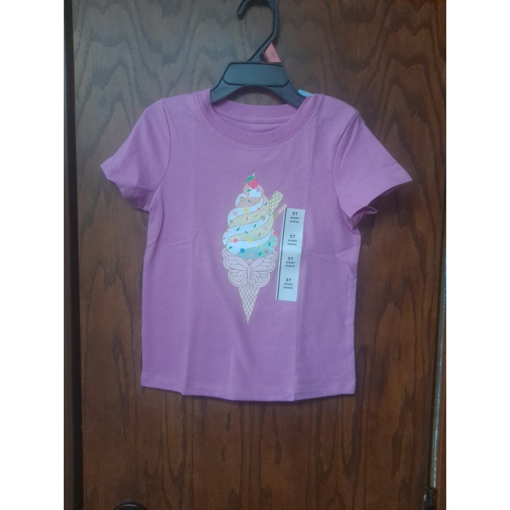 NWT Cat & Jack Girls Toddler Size 2T Pink Mauve Tshirt Ice Cream Cone Butterfly